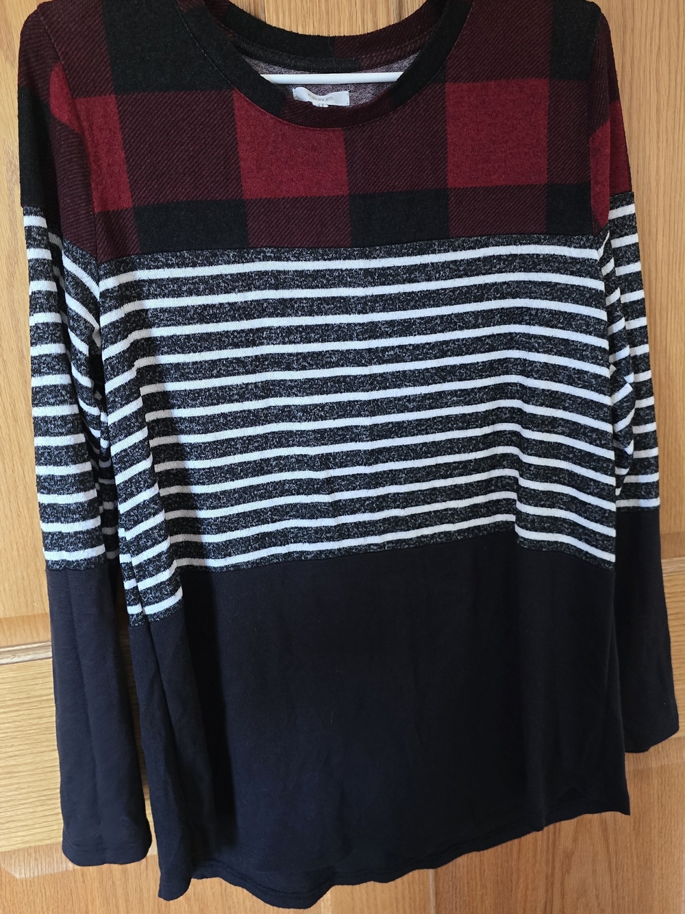 Maurices Large Colorblock Buffalo Plaid & Stripe Long Sleeve Top